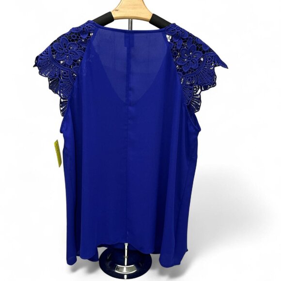 City Streets Women’s XL Royal Blue Blouse Lace Sleeve Polyester - Picture 2 of 4